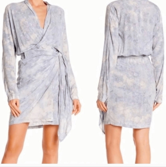 Young Fabulous & Broke Lavender Long Sleeve Plunge Tie-Dye Shirt Wrap Dress - Picture 2 of 10